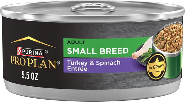 Purina Pro Plan Adult Small Breed Turkey and Spinach Entree in Gravy Wet Dog Food for Small Dogs - (Pack of 24) 5.5 oz. Cans