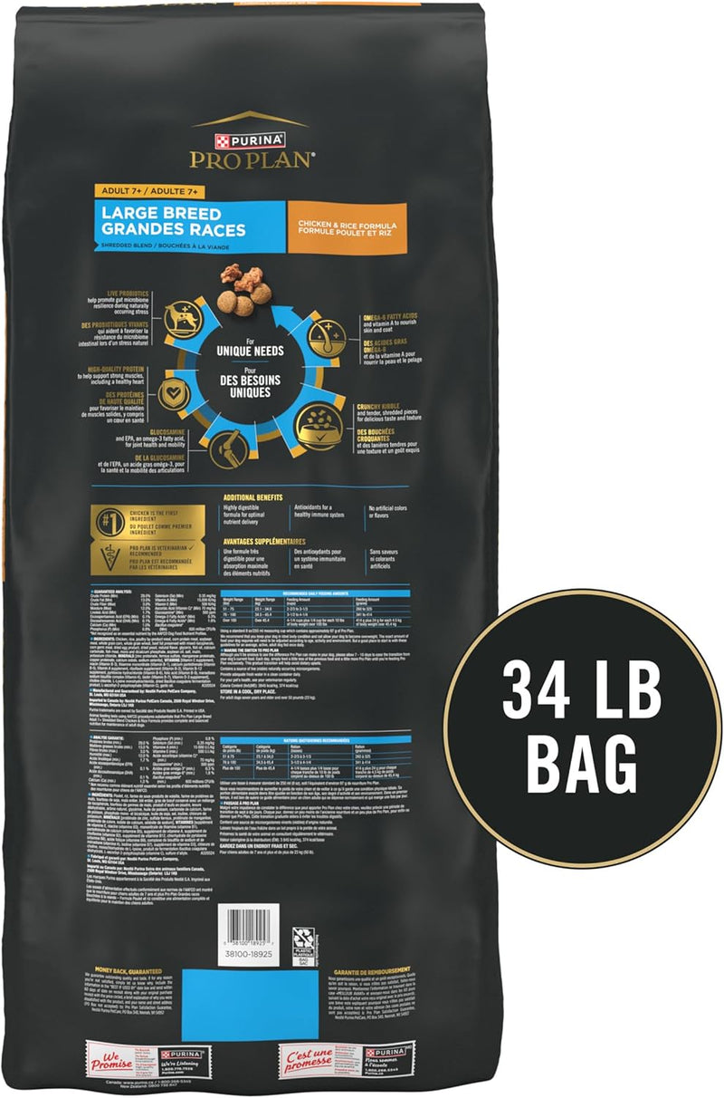 Purina Pro Plan Large Breed Adult 7 Plus Shredded Blend Chicken and Rice Formula Senior Dog Food - 18 lb. Bag