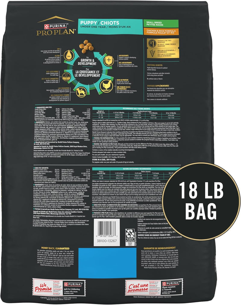 Purina Pro Plan High Protein Small Breed Puppy Food DHA Chicken & Rice Formula - 6 lb. Bag