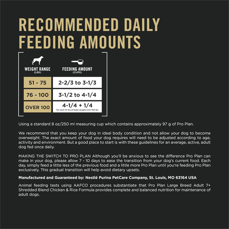 Purina Pro Plan Large Breed Adult 7 Plus Shredded Blend Chicken and Rice Formula Senior Dog Food - 18 lb. Bag