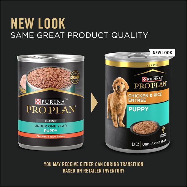 Purina Pro Plan Wet Puppy Food Pate, Wet Food Classic Chicken and Rice Entrée - (Pack of 12) 13 oz. Cans